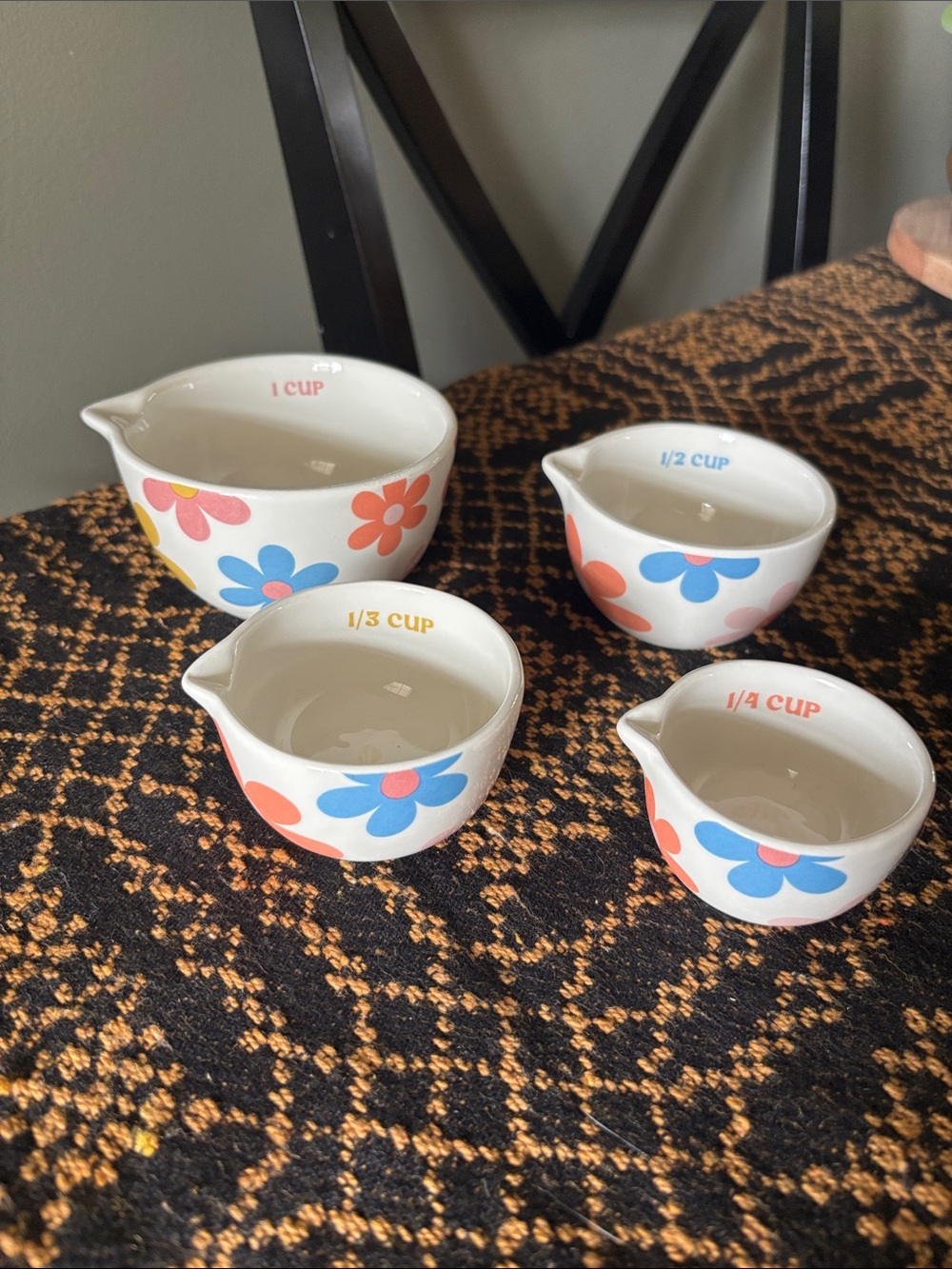NEW Retro Floral Ceramic Measuring Cups - Colorful Flower Set
